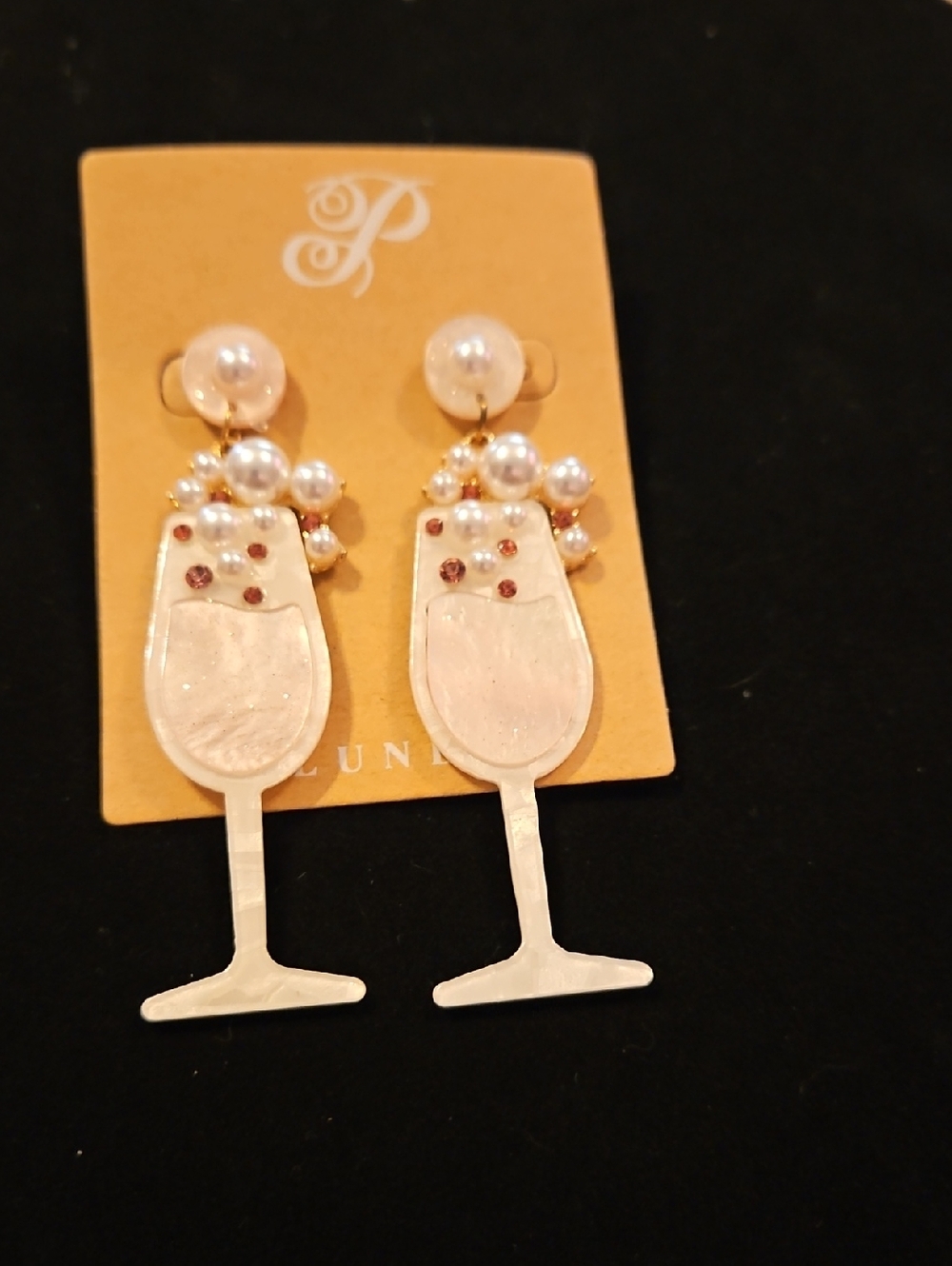 Plunder Pearl Cluster Pink Champagne Glass Drop Earrings